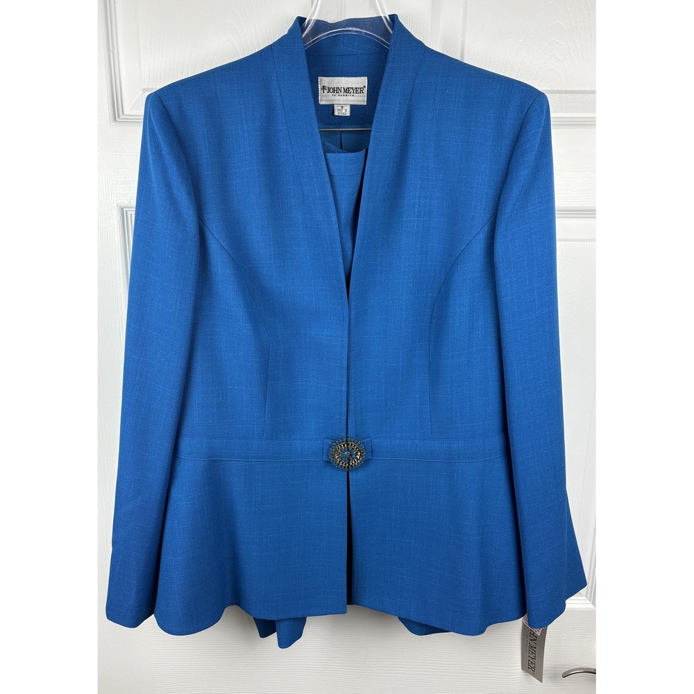 John Meyer Skirt Suit Set Womens 18 Blue Crepe Jacket Skirt Lined Career NEW - Picture 2 of 16